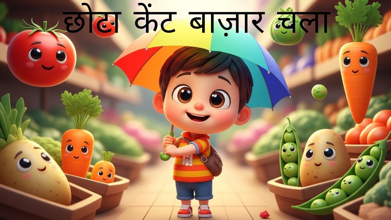 छोटा केंट छाता लेकर | Cute Hindi Kids Rhyme | सब्ज़ी बाज़ार गीत