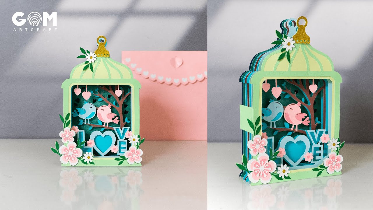 How to make Love Bird Cage Pop-up Card - DIY Valentine's day Card #valentinesday #love #pop_up_card