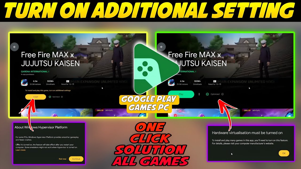 To Install This Game Turn On Additional Setting | Virtualization Error Fix Google Play Games Pc 