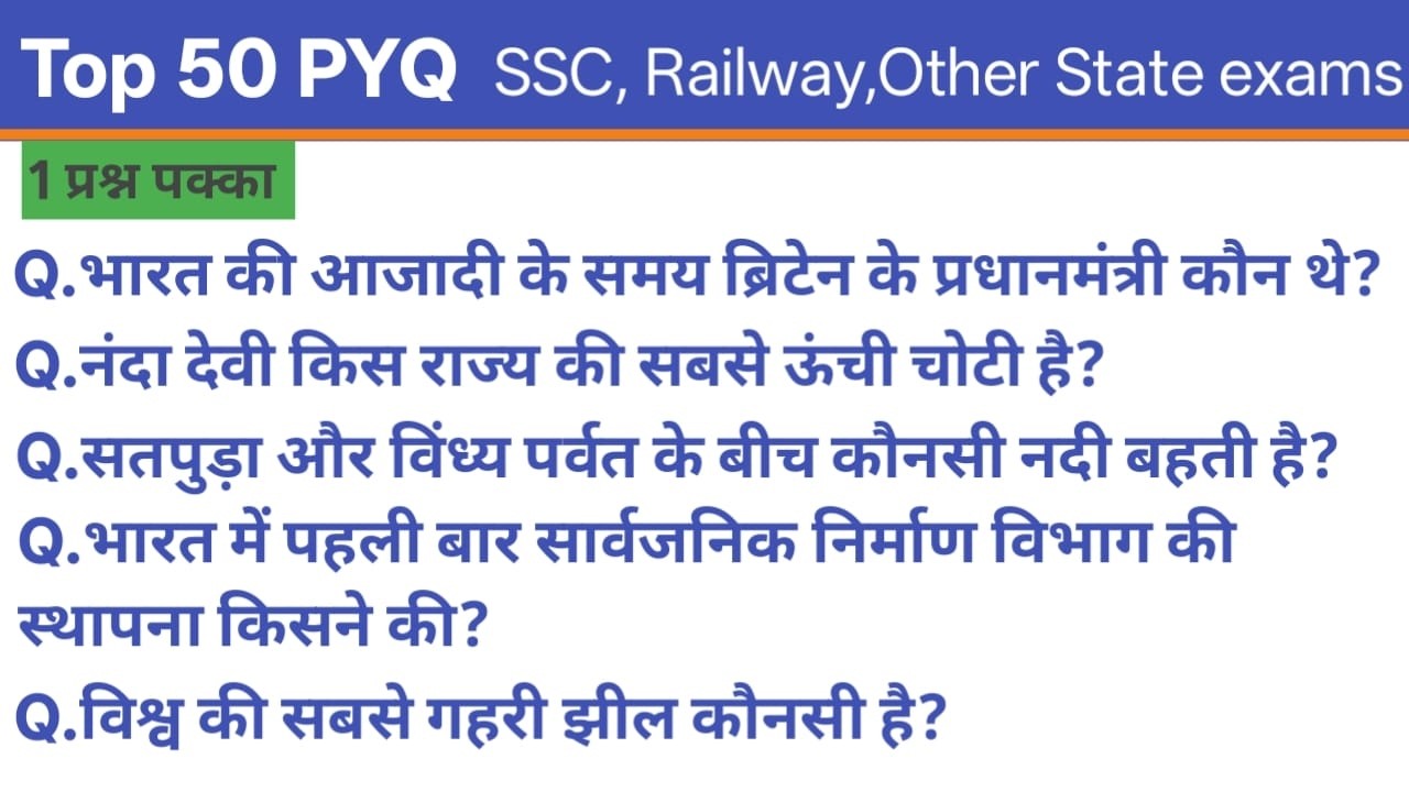 Top 50 pyq india gk||indian history||indian geography||indian polity||india gk