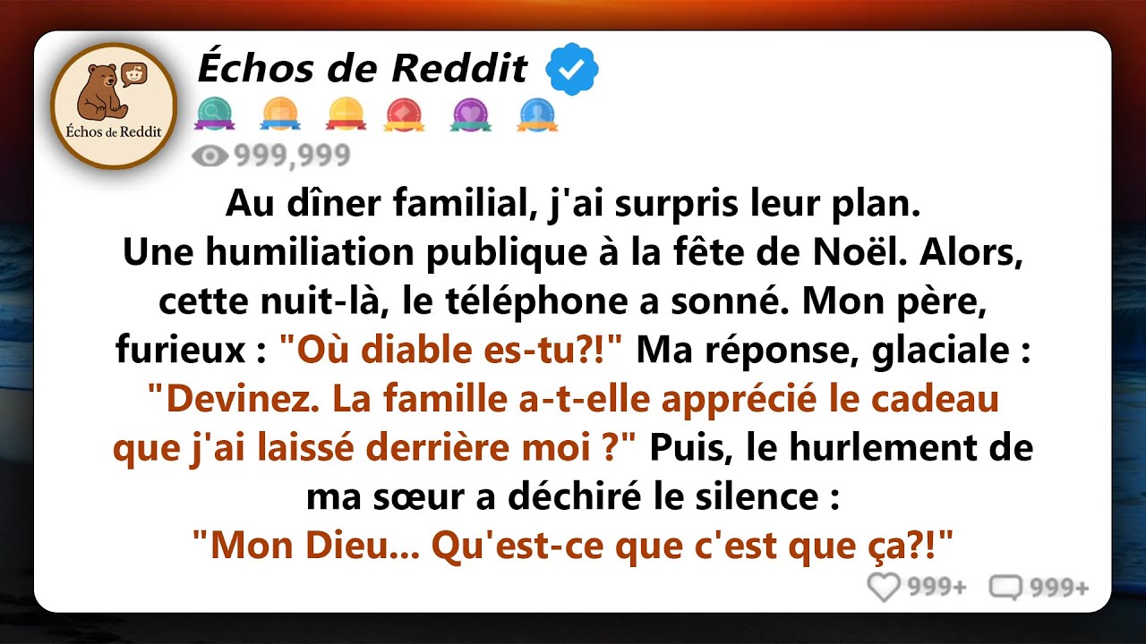 Pendant le dîner de famille, j'ai capté par inadvertance les plans de la famille pour me couvrir de
