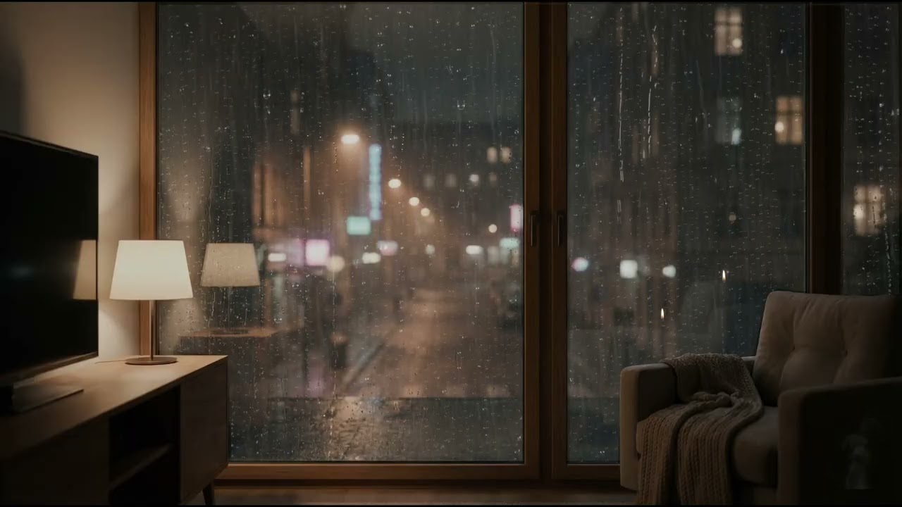 Rainy Night in the City 🌧️ Cozy Window Rain Sounds for Sleep & Study