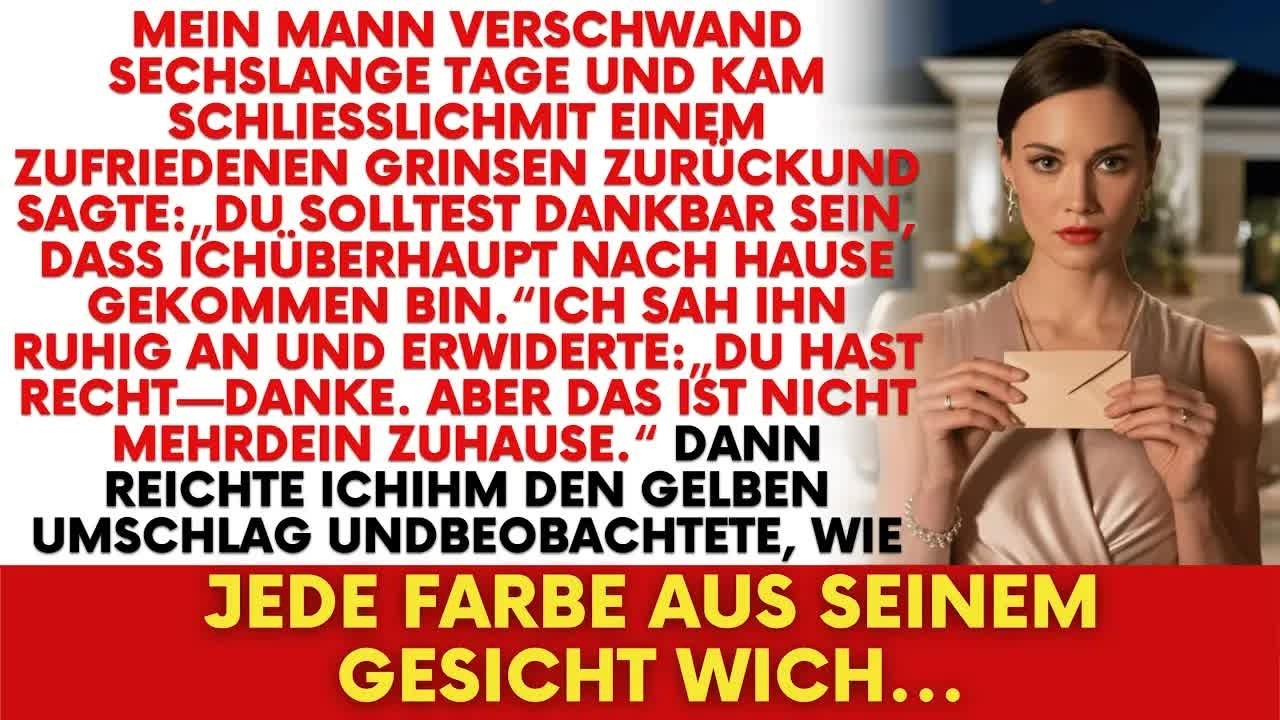Mein Mann verschwand 6 Tage und kam arrogant zurück — Erwartete nicht den Umschlag