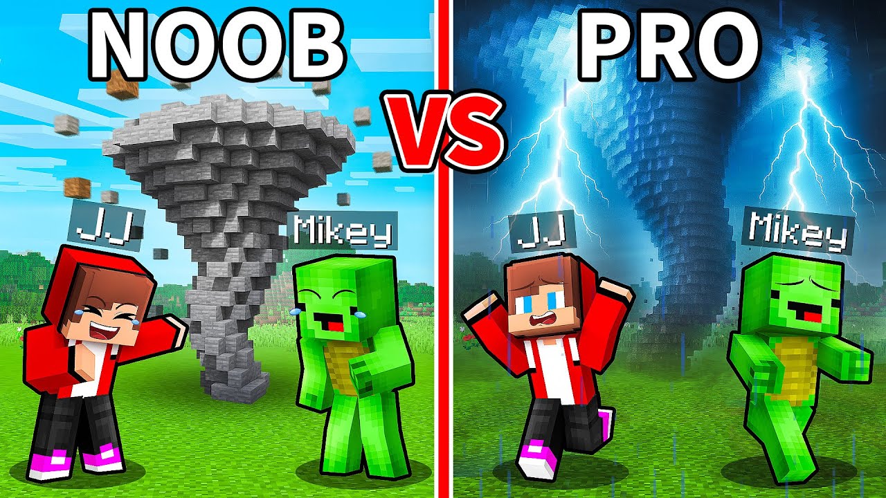 JJ and Mikey: NOOB vs PRO Tornado Battle in Minecraft - Maizen