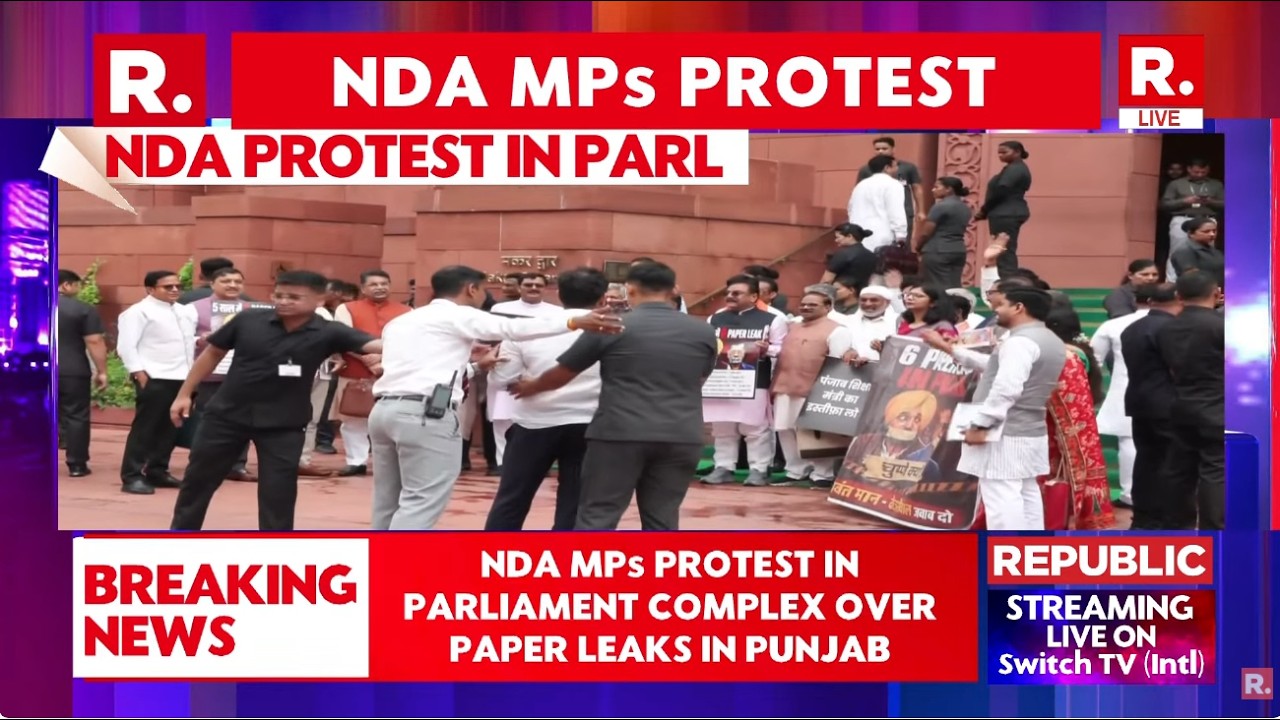 BREAKING LIVE: NDA MPs Hold Protest In Parliament Complex Over Paper Leaks In Punjab