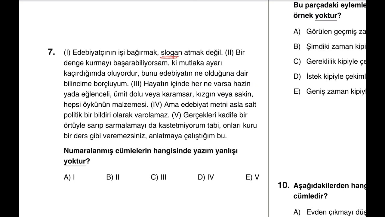 Dil Bilgisi Denemeleri, Deneme 55, Genel