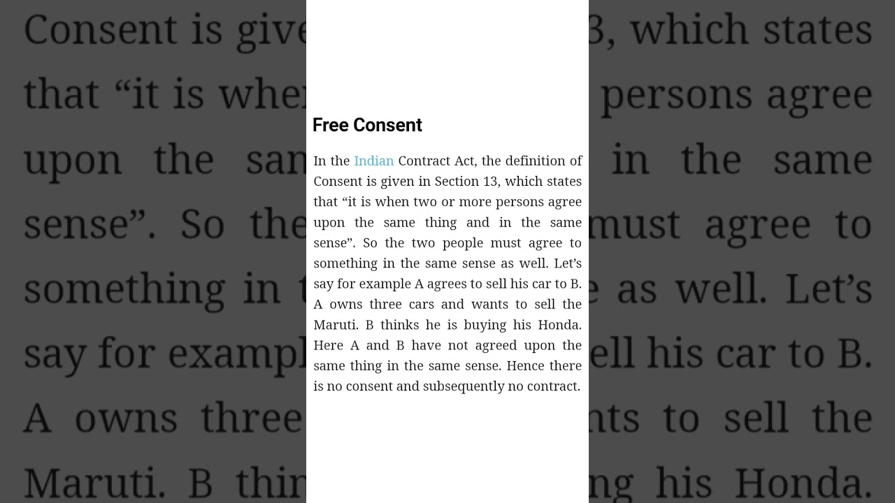 Free Consent Meaning with Example! Indian Contract Act 1872 #businesslaw #law #bba #bcom