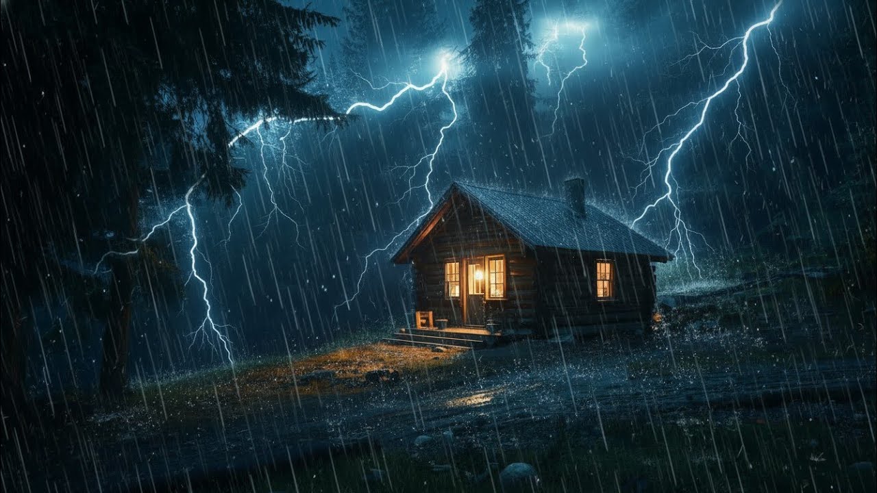 Dark Storm in a Mountain Cabin 🌧️⚡ Heavy Rain & Thunder Night for Deep Sleep