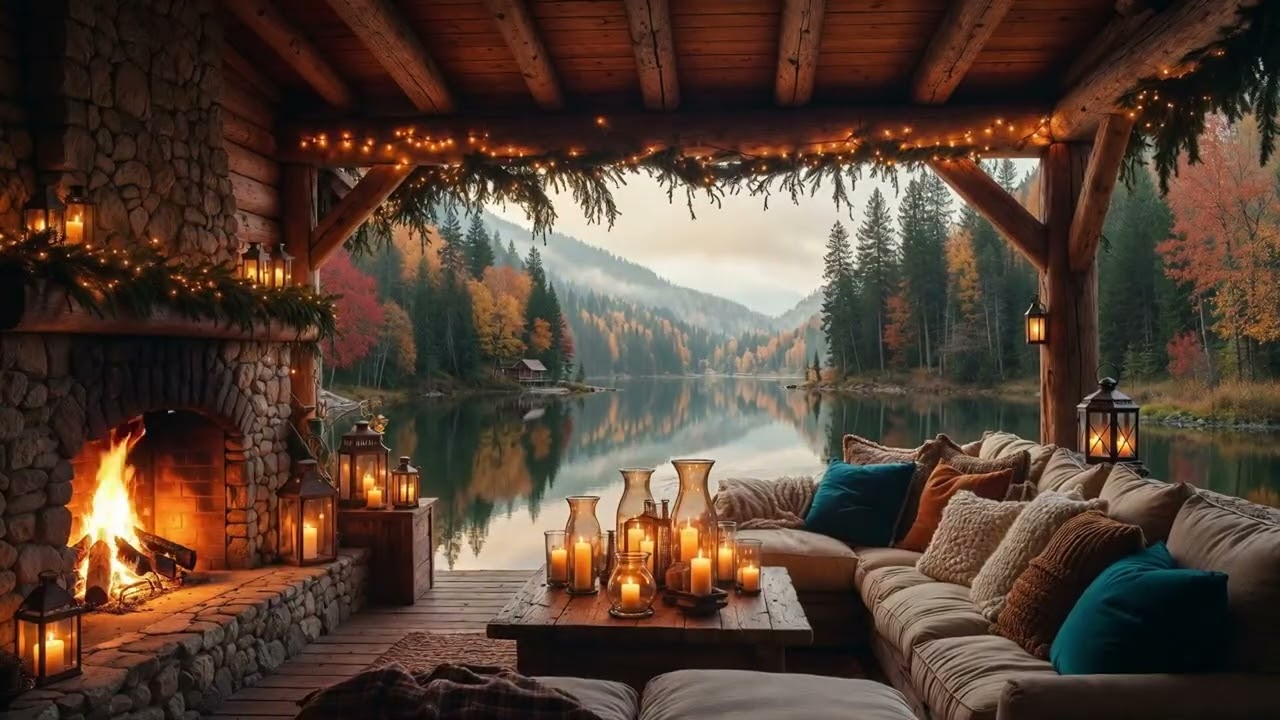 Cozy Warm Jazz Piano By The Fireplace | Smooth Jazz With A Peaceful Lake View For Workout  