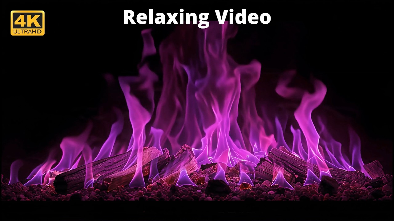 Cozy Fireplace 4K Video (3 Hours).Fireplace with Crackling Magenta Fire and Sounds