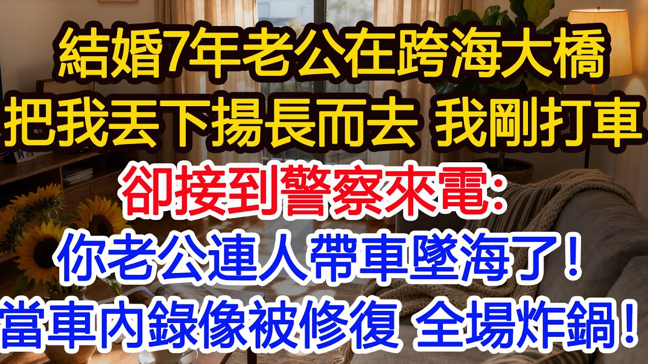 結婚7年，老公在跨海大橋，趕我下車揚長而去，我剛要打車，卻接到警察來電：女士 你老公連人帶車墜海了！可當車內錄像被修復，全場炸鍋！#為人處世 #正能量 #故事分享 #生活經驗 #情感