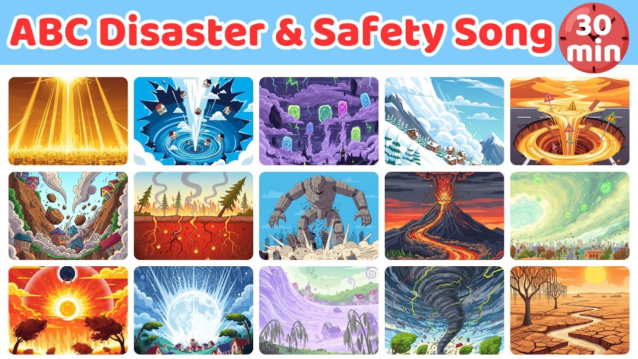 🌍 30 Minutes ABC Disaster & Safety Song for Kids | Learn 26 Disasters & Protection Tips 🌈