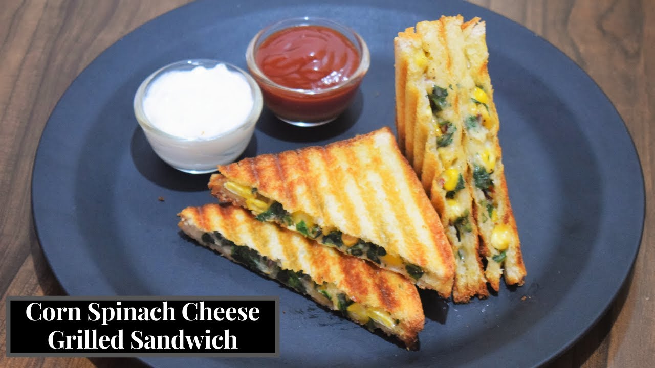 चीज़ कॉर्न स्पिनच ग्रिल्ड सैंडविच Cheese Corn Spinach Grilled Sandwich Recipe - Food Connection Hindi