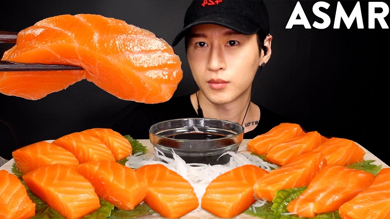 ASMR RAW SALMON MUKBANG (No Talking) EATING SOUNDS | Zach Choi ASMR