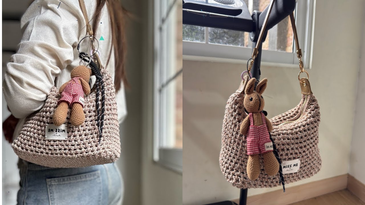 Renna shoulder bag.. crochet net bag tutorial 