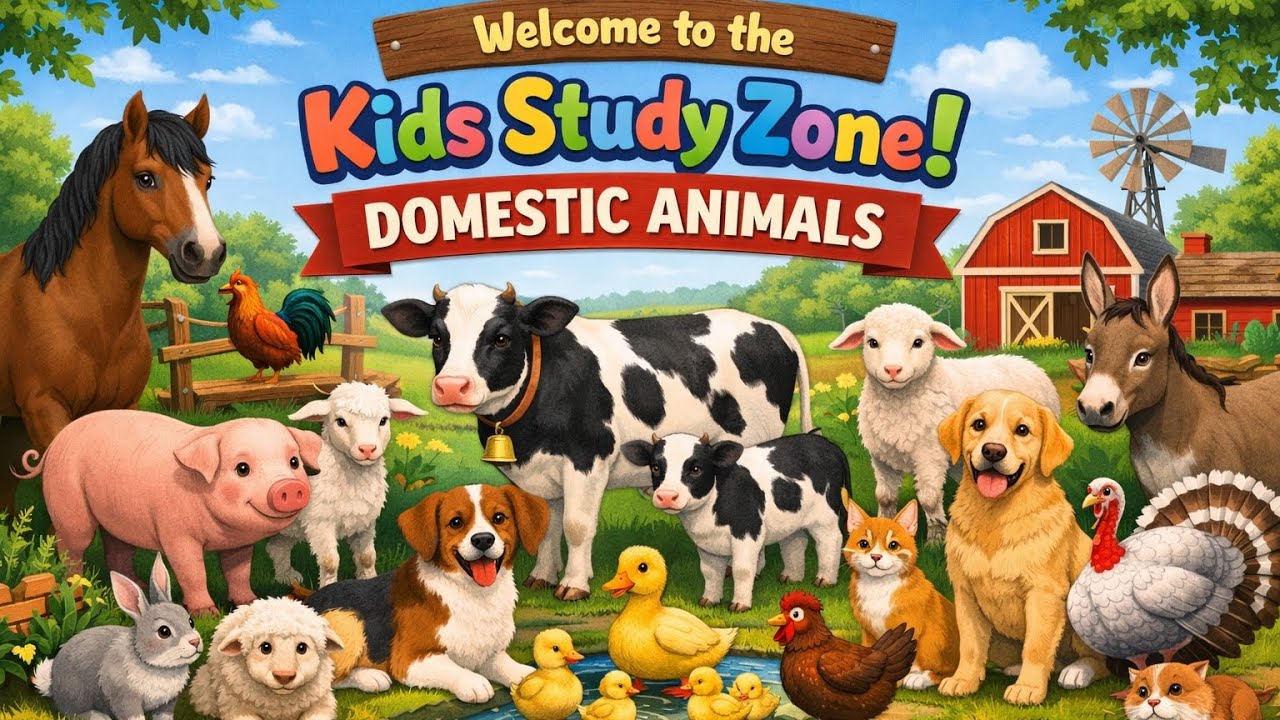 Learn Domestic Animals for Kids | Farm Animals Name in Hindi & English #DomesticAnimals #education