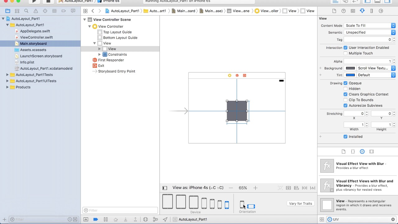 iOS Autolayout :  Part1_Basics (XCode 8)