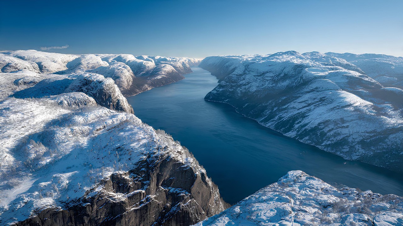 Snowy Fjord River Sounds | Winter Nature Ambience for Sleep & Relax (1 Hour)