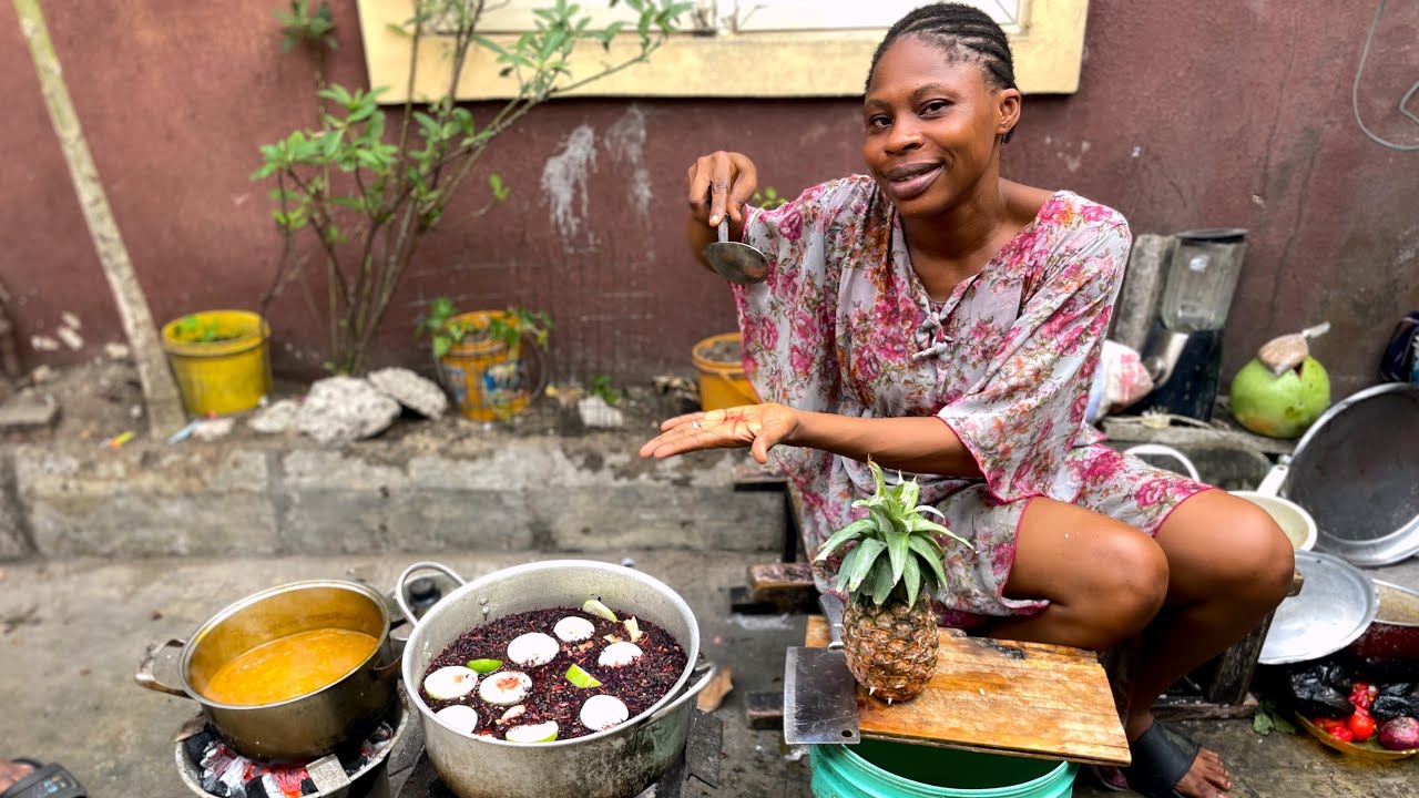 Village Cooking in Nigeria 🇳🇬 | BANGA Stew & organic ZOBO drink