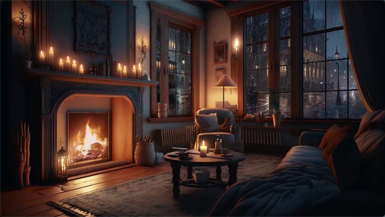 Relaxation and Calming Rain & Fireplace Sounds for Deep Sleep | Cozy Living Room (NO ADS)