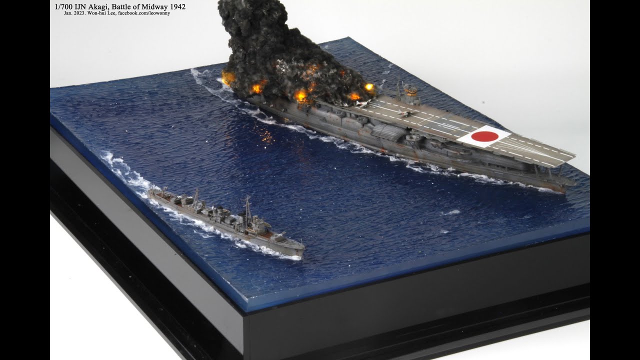 how to make this? Akagi , battle of midway/ explosion / diorama/ water base / midway / epoxy resin