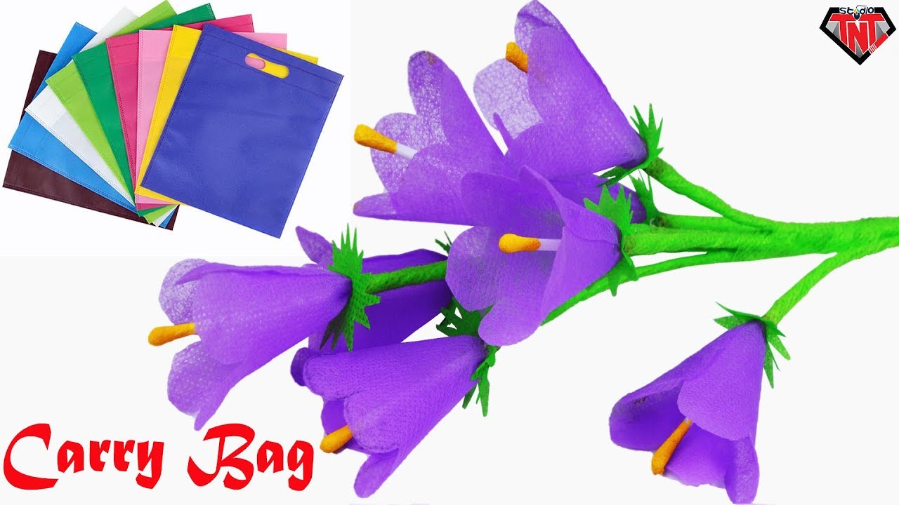 How To Make Flowers From Shopping Bags || DIY Purple Campanula Flower || Best out of waste