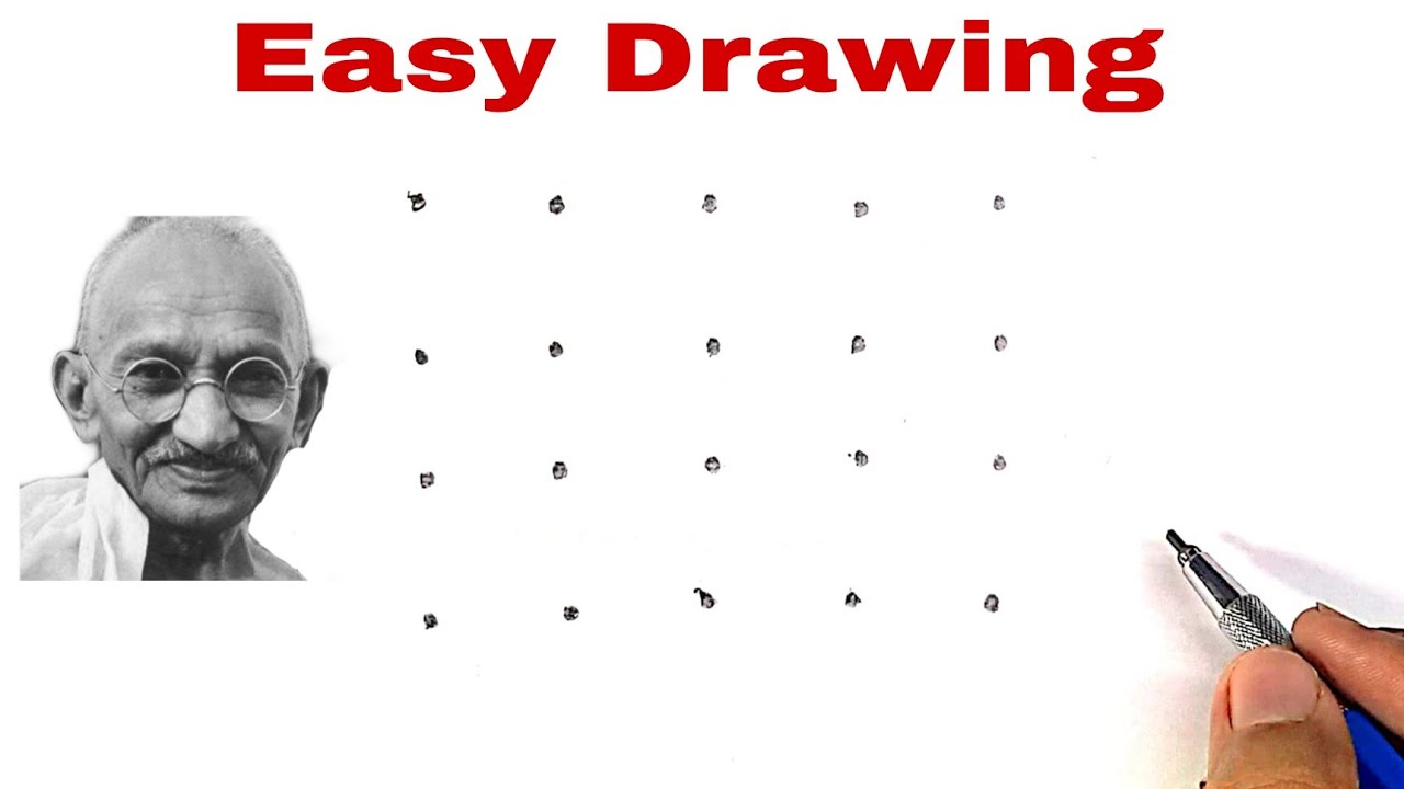 Gandhiji drawing from Dots /// Very Easy Gandhi Bapu Drawing