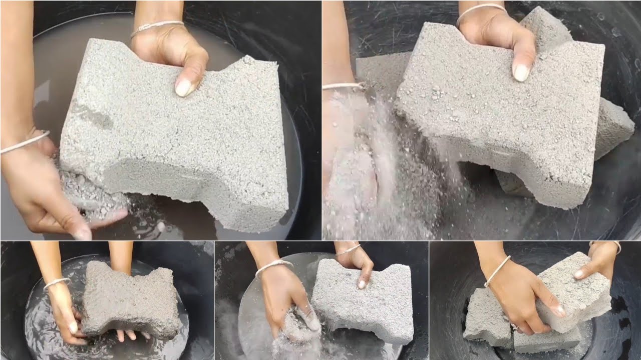 Asmr| gritty dusty sand cement interlock tiles crumbling dry and water 💦💦