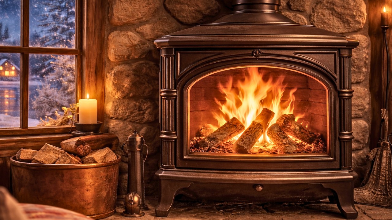 🔥 Fireplace Crackle Ambience 24/7 | Warm Cabin Winter Night