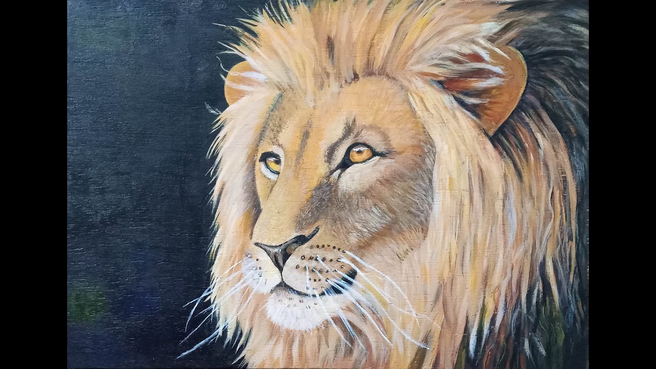 رسم اسد بالألوان الأكريليك الجزء الأول Drawing a lion in acrylic colors, part one