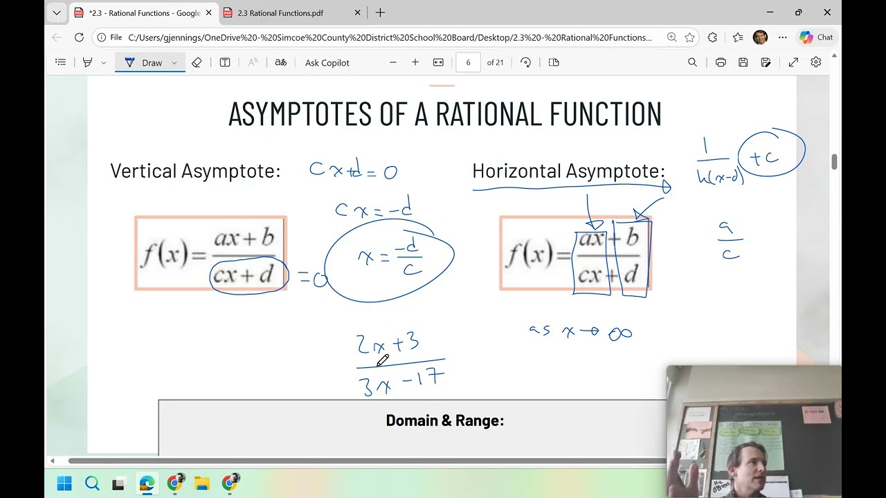 2.3 Rational functions (linear on linear) MHF4U