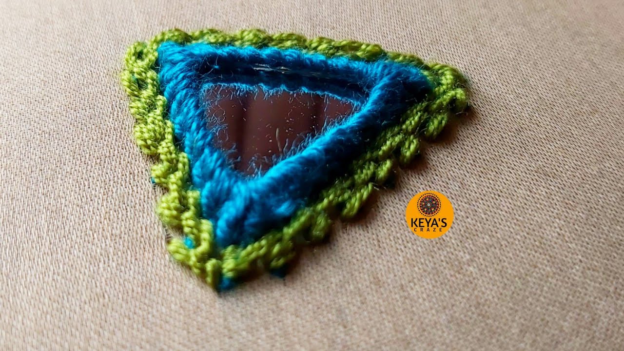 2020|New Triangle mirror hand embroidery tutorial for beginners | keya's craze |Shesha hand stitch