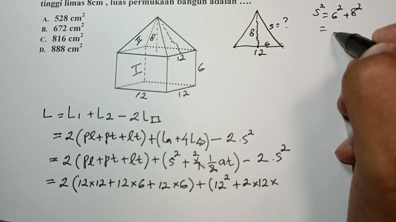 Trik menentukan luas permukaan gabungan balok dan limas