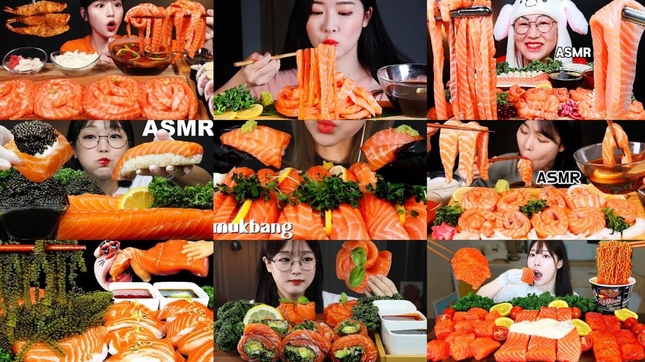 THE BEST OF SUSHI SASHIMI RAW SALMON MUKBANG COMPILATION * MOST DELISH SALMON SUSHI SASHIMI ASMR 