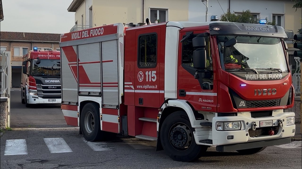 [SELETTIVA - INCENDIO CAPANNONE] Partenza ABP Scania P370 + APS MaxiCity Vigili del Fuoco Verona