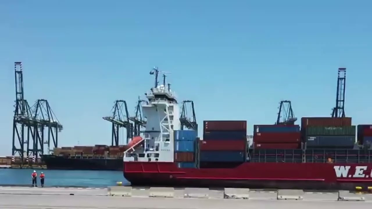 A tour of the Cargo Seaport. Cargo ships awaiting loading.