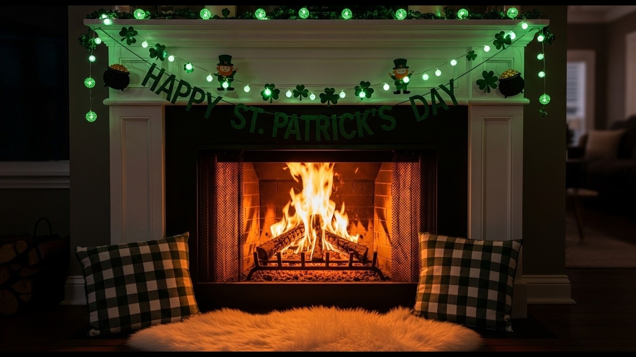 4K St. Patrick’s Day Fireplace Ambience🍀Cozy Fire Crackling Sounds for Sleep & Relax | ASMR