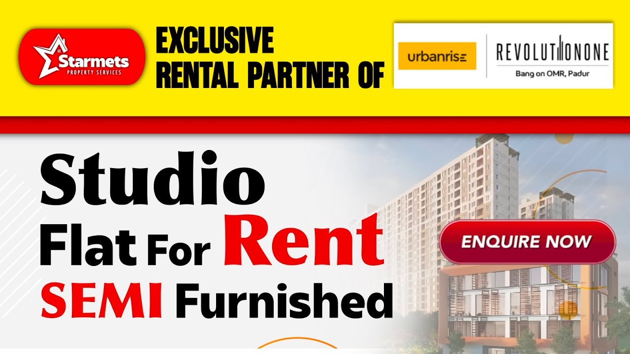 Studio Flat for Rent @OMR | Urbanrise Revolution One | Next Gen Amenities& Rooftop | Semi furnished