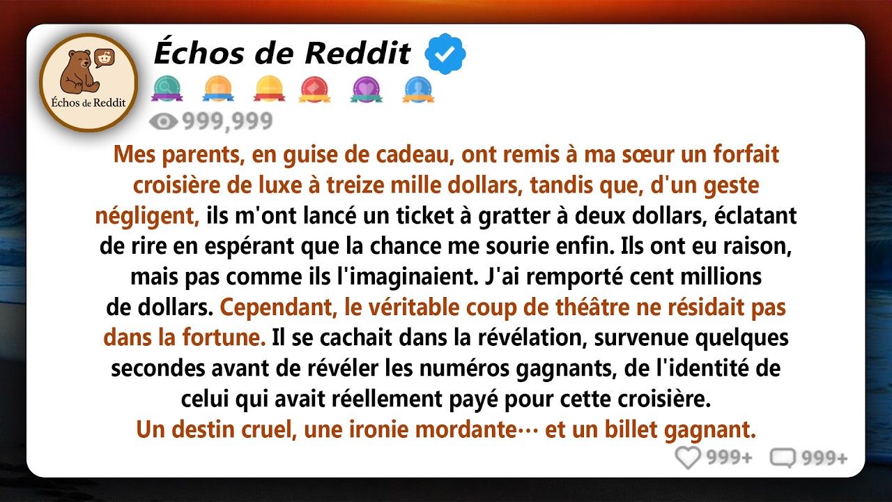 Le jour de Thanksgiving, mes parents ont offert à ma sœur un voyage en croisière et à moi un billet