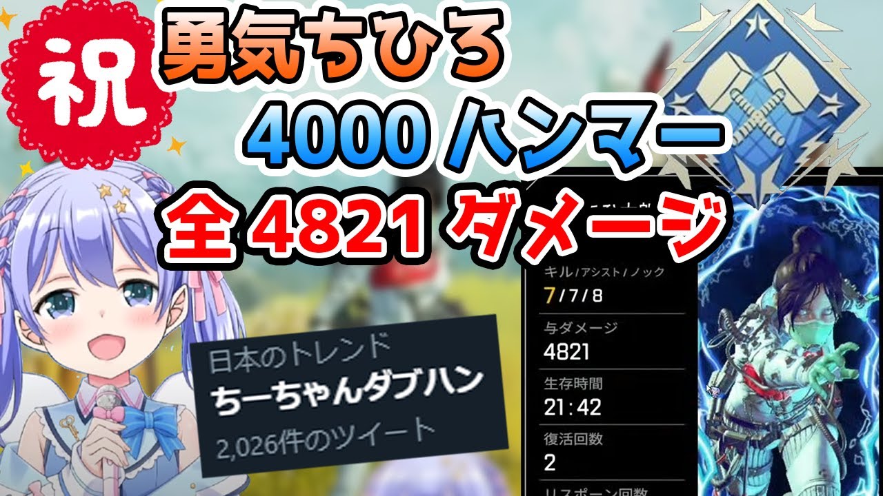 トレンド入りした「ちーちゃんダブハン」全4821ダメージ【勇気ちひろ/しろまんた/領域展開/にじさんじ/切り抜き/APEX】