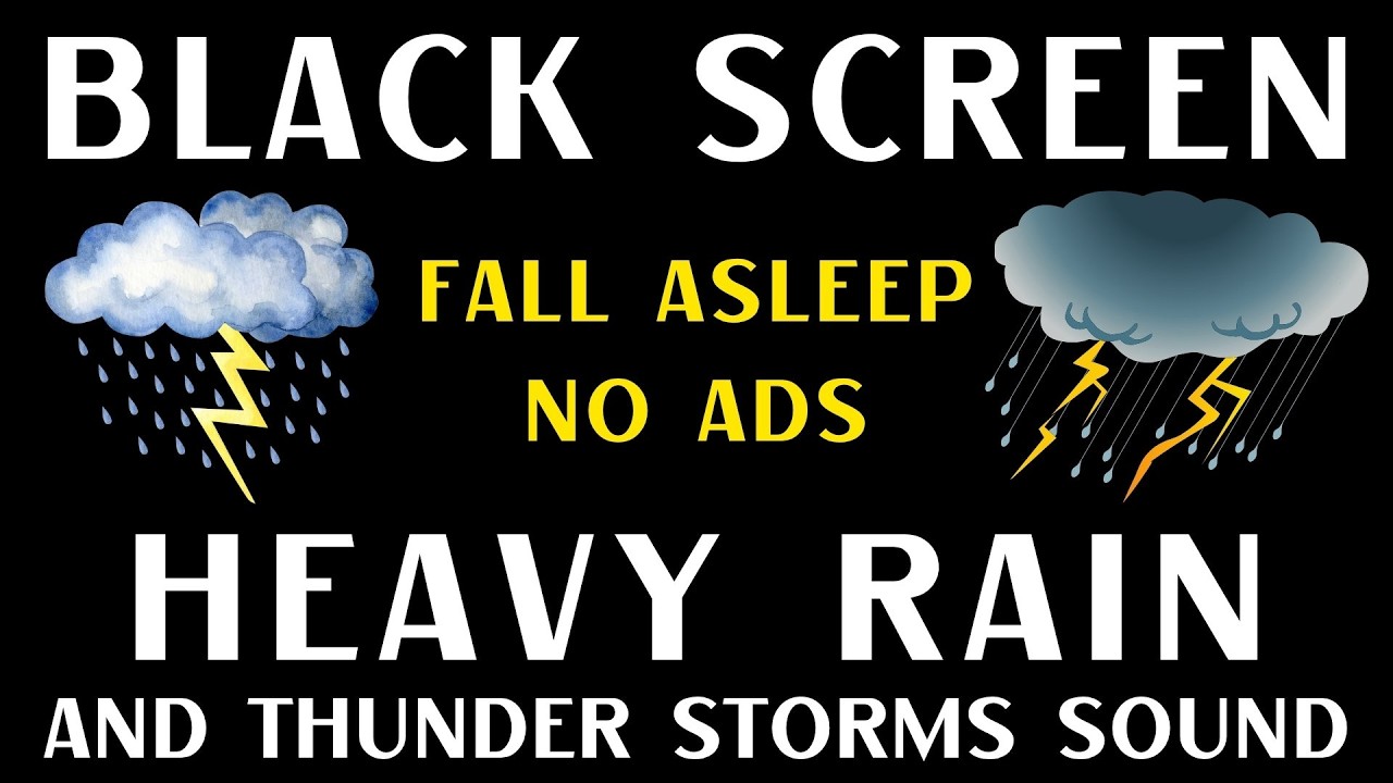 Heavy Rain & Thunderstorm Ambience for Sleep - Black Screen | Relaxing Thunderstorm for Rest - Live