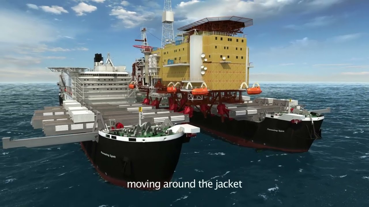 Pioneering Spirit installing topsides on a jacket (animation)