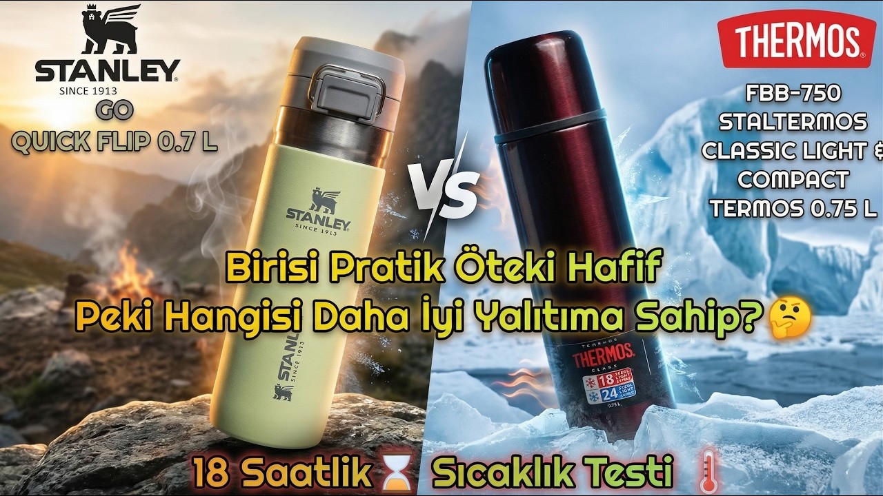 Stanley Quick Flip 0,7 L ve Thermos Fbb-750 Staltermos Classic Light & Compact 0,75 L Sıcaklık Testi