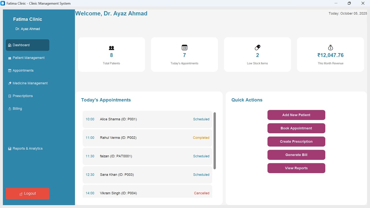 Clinic Management System in Python | Single Doctor App