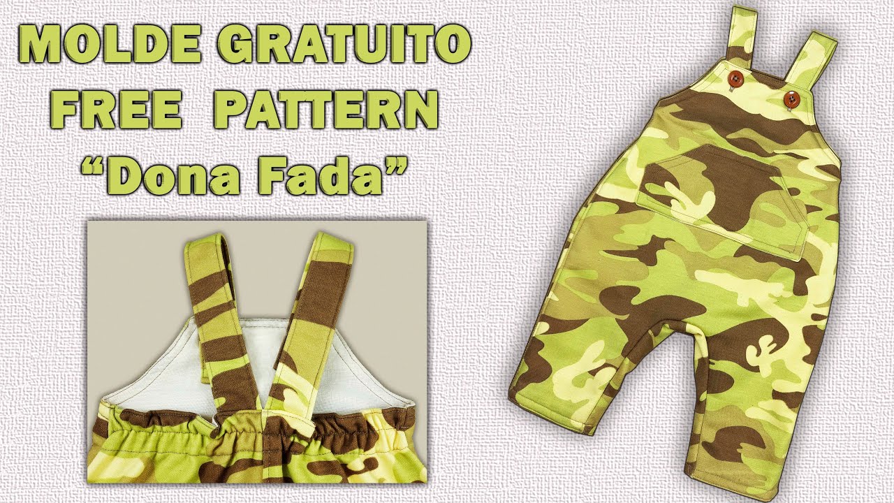 Jardineira com Elástico (calça) - 9 meses a 3 anos - Molde Gratuito Dona Fada