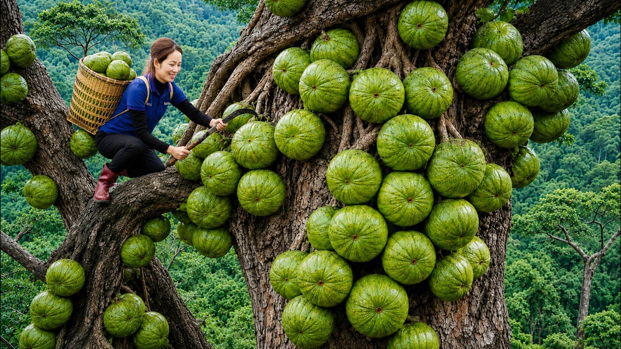 Harvesting Giant Green Forest Fruits | Rare Mountain Fruit Sold Out Fast at Village Market