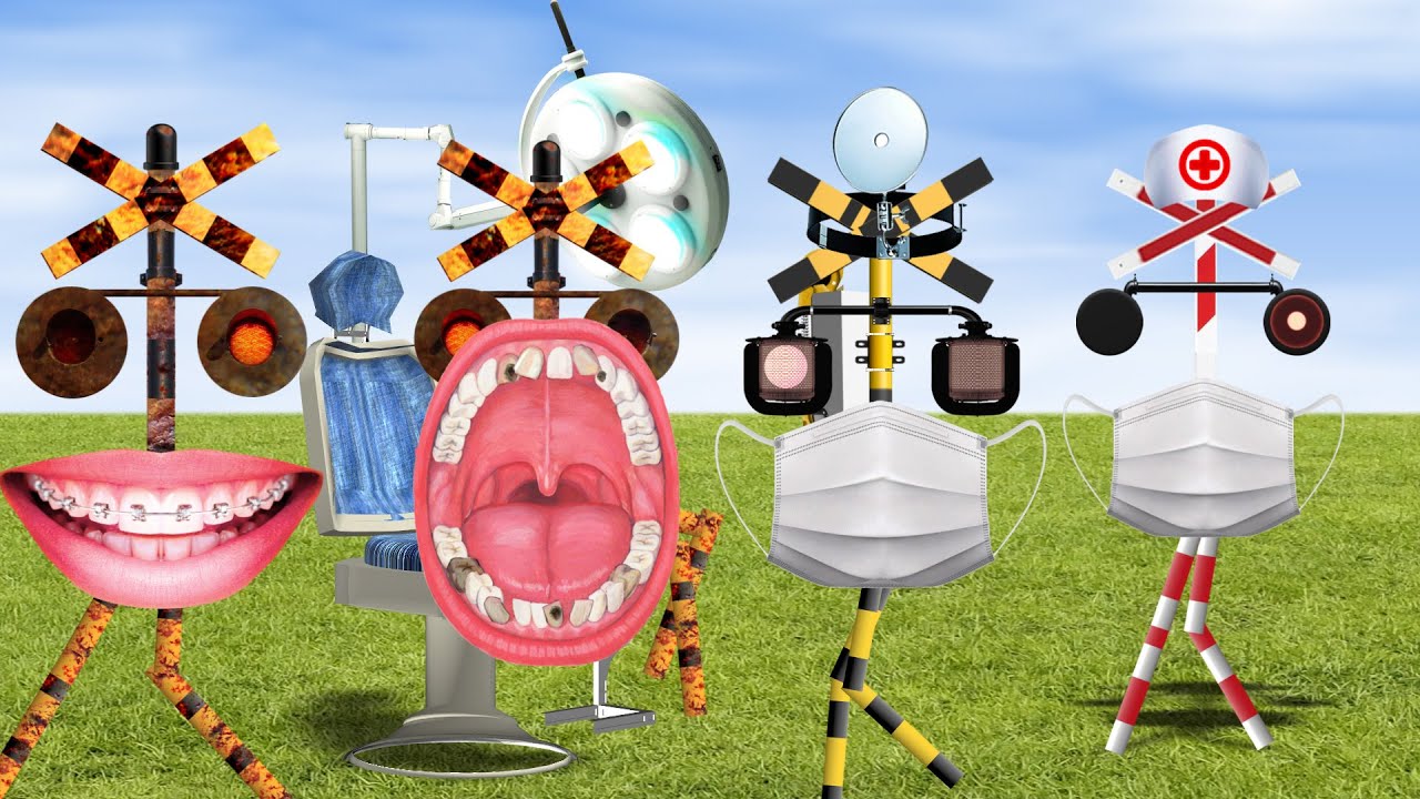おびただしい虫歯の治療をする踏切さん |4K| Railroad crossings to be suffering from cavities
