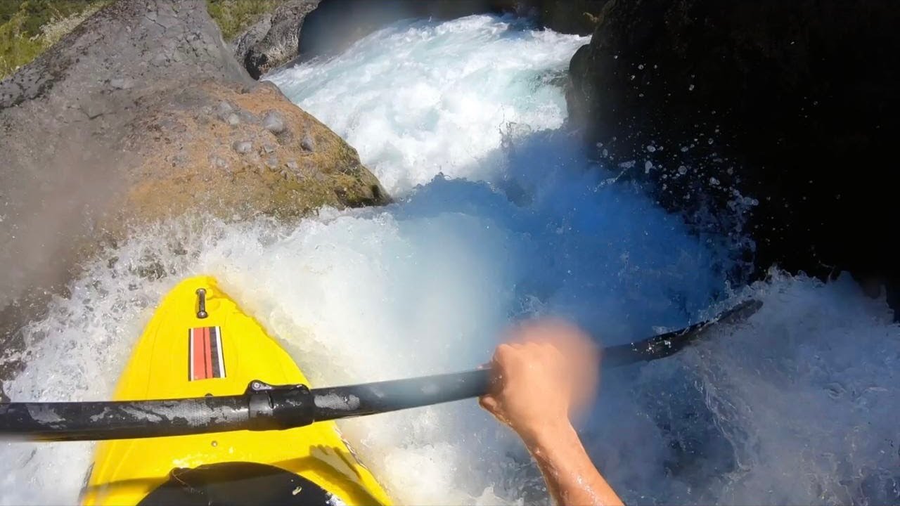 Self-shuttle and joy kayaking on low-water Petrohue river, Chile