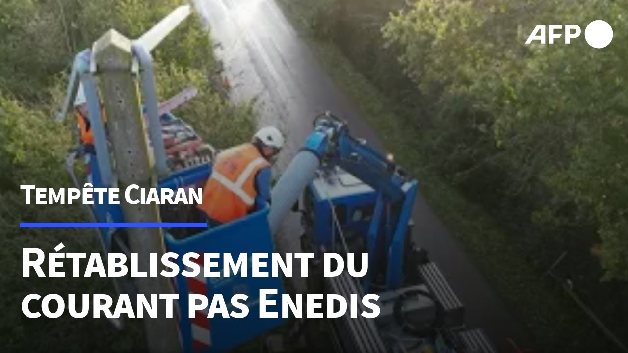 Tempête Ciaran: Enedis à pied d'oeuvre pour rétablir le réseau électrique | AFP