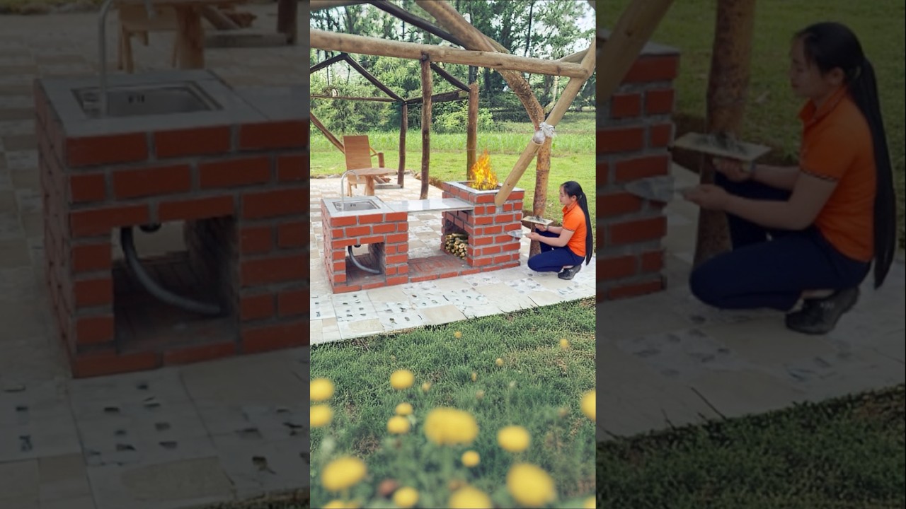 Skills in building a stove with bricks and cement 